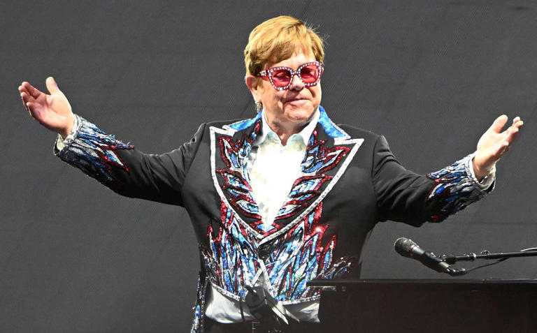 Elton John bids goodbye to live music on stage at Glastonbury Festival